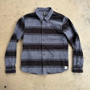 Rusty Brand Black and White Striped Flannel Medium Long Sleeve Shirt